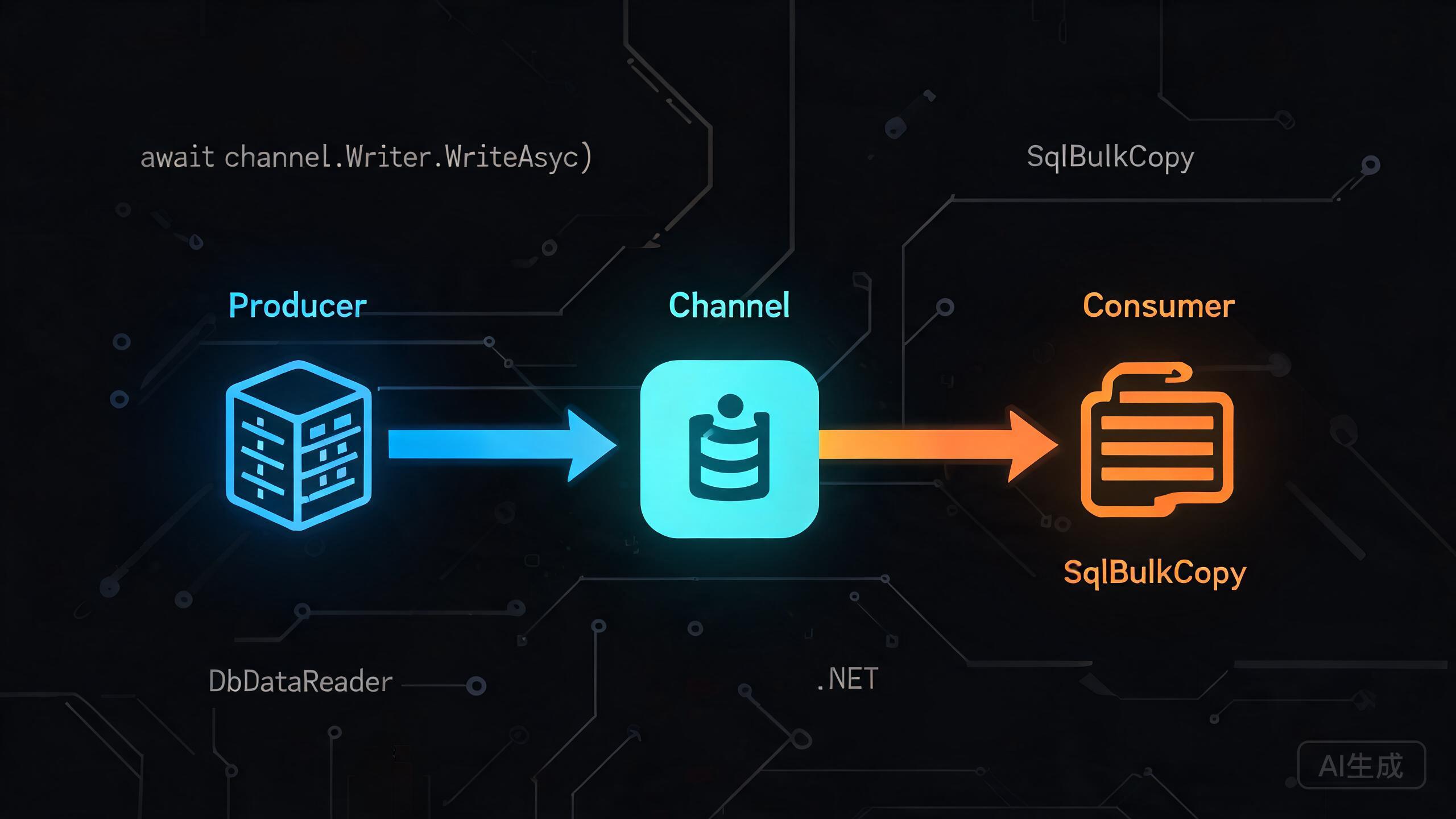 C# Channel 实战：高性能生产者-消费者数据管道（IAsyncEnumerable + Batch BulkCopy + CancellationToken 完整实现）